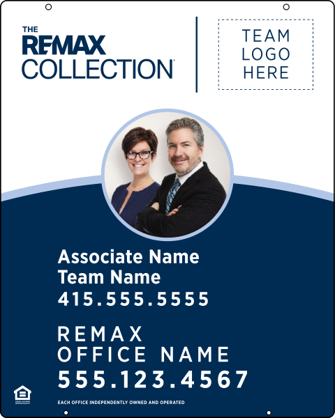 RE/MAX Collection Associate Name, Team Name w/ Logo & Photo Hanging Sign Panel, 30"h x 24"w, 3mm Aluminum