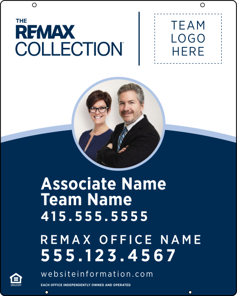 RE/MAX Reflective Collection Associate Name, Team Name w/ Photo & Logo Hanging Sign Panel, 30"h x 24"w, 3mm Aluminum Composite