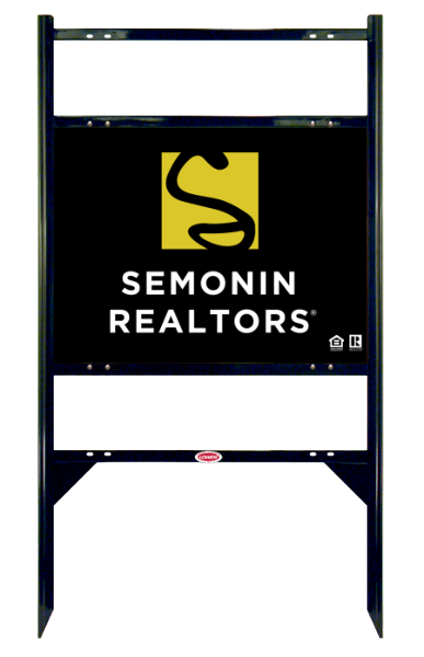 Semonin Realtors real estate angle iron frame for 2 rider inserts and sign panel unit, 24ga steel 18"h x 24"w