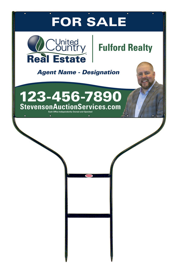 United Country Real Estate Round Rod Frame and Agent Sign Panel Unit, 20"h x 28"w, Steel