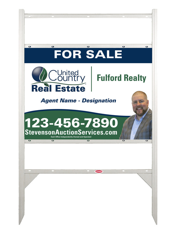 United Country Real Estate Angle Iron Frame w/ Two Rider Inserts and Photo Sign Panel Unit, 20"h x 28"w, Steel