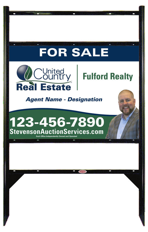 United Country Real Estate Angle Iron Frame w/ Two Rider Inserts and Photo Sign Panel Unit, 20"h x 28"w, Steel