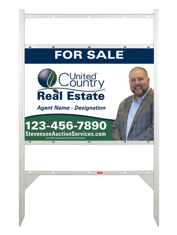 United Country Real Estate Angle Iron Frame w/ Two Rider Inserts and Photo Sign Panel Unit, 20"h x 28"w, Steel