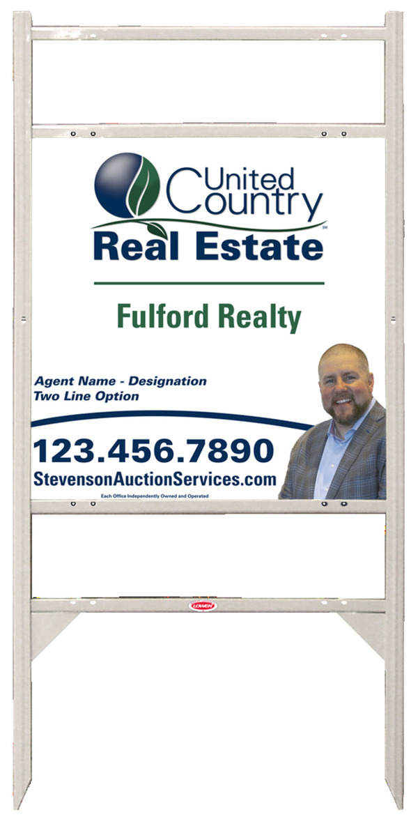 United Country Real Estate Angle Iron Frame w/ Two Rider Inserts and Photo Sign Panel Unit, 24"h x 24"w, Steel