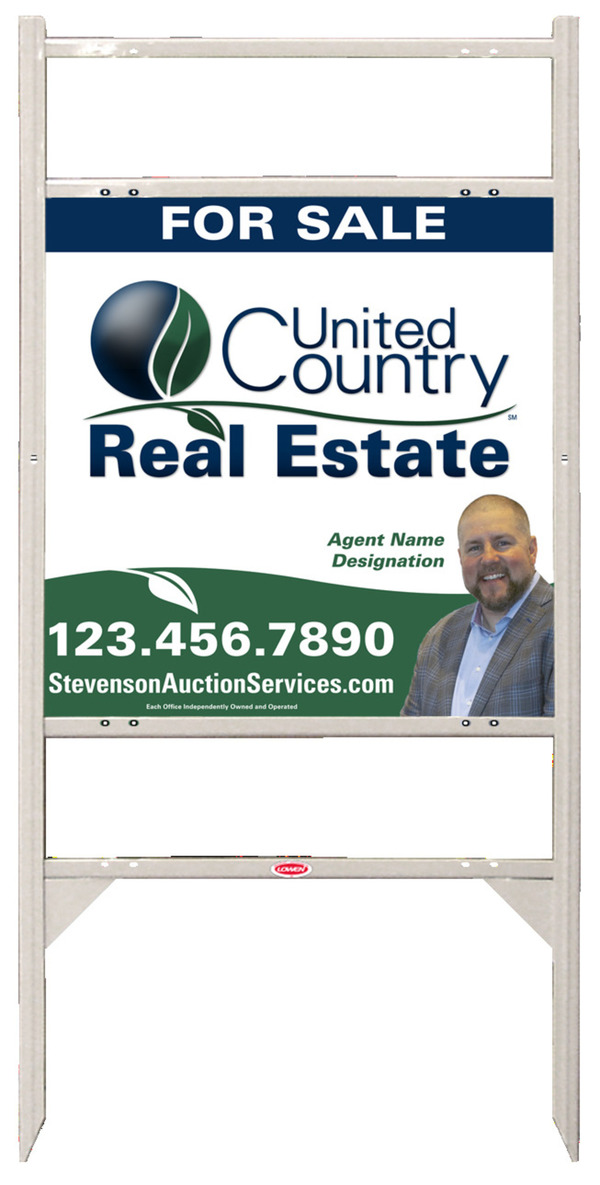 United Country Real Estate Angle Iron Frame w/ Two Rider Inserts and Photo Sign Panel Unit, 24"h x 24"w, Steel
