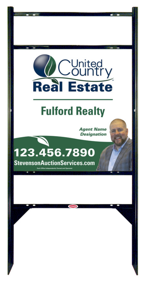 United Country Real Estate Angle Iron Frame w/ Two Rider Inserts and Photo Sign Panel Unit, 24"h x 24"w, Steel