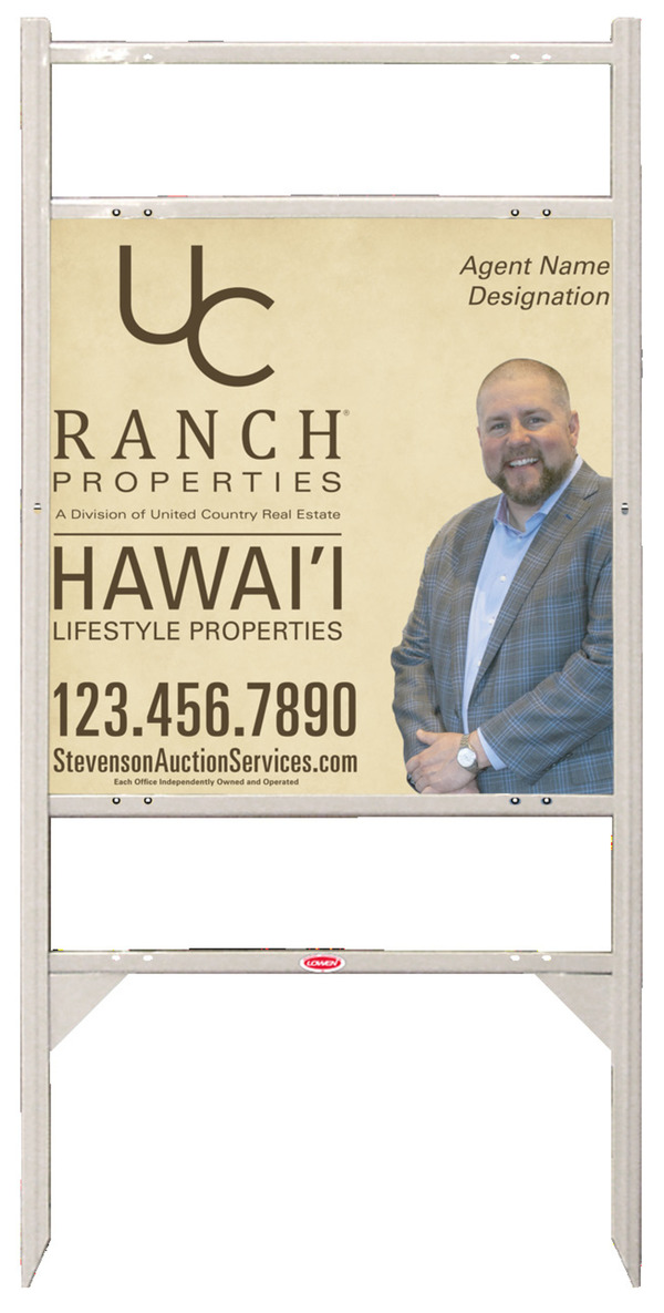 United Country Real Estate Angle Iron Frame w/ Two Rider Inserts and Photo Sign Panel Unit, 24"h x 24"w, Steel