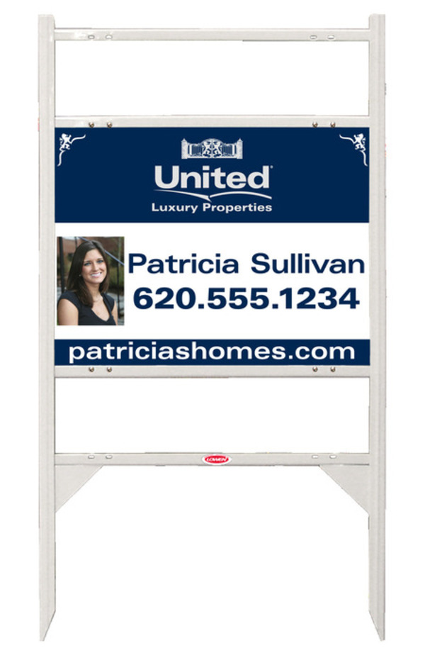 Real Estate Angle Iron Sign Frame And Luxury Properties Photo Panel Unit With 2 Rider Inserts, 24GA Steel 18"H X 24W