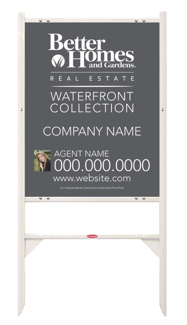 Waterfront Collection real estate white angle iron sign frame and photo panel unit, 24 GA steel 30h x 24w