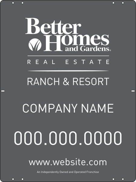 Ranch and Resort real estate sign panel, 24 GA steel 24h x 18w