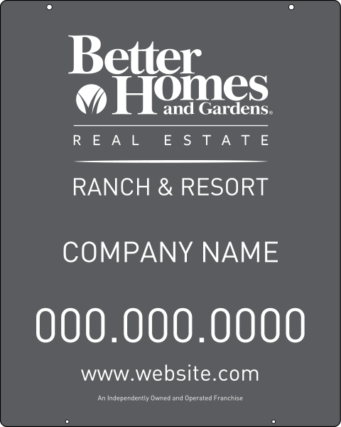 Ranch and Resort real estate hanging sign panel with grommets, 24 GA steel 30h x 24w
