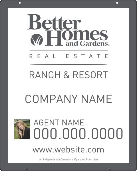 Ranch and Resort real estate photo hanging sign panel with grommets, 24 GA steel 30h x 24w