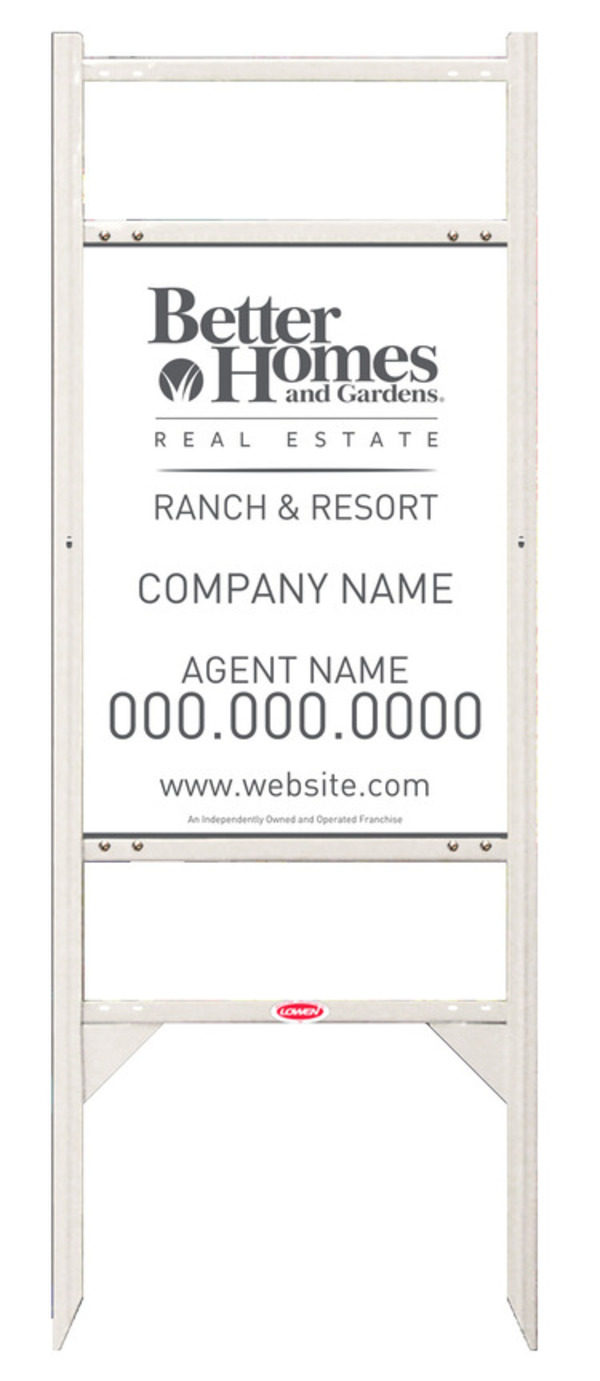 Ranch and Resort angle iron sign frame and agent panel unit with two rider inserts, 24 GA steel 24h x 18w