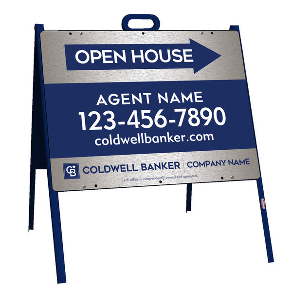A-Frame and Agent Open House Sign Panel Unit, 18h x 24w, Brushed Aluminum Composite