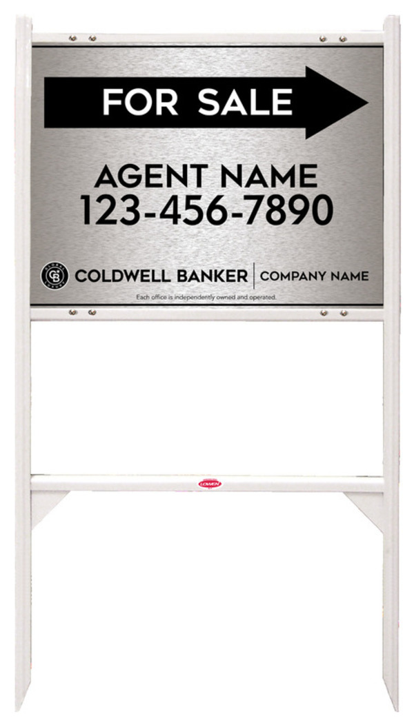Angle Iron Frame and Agent For Sale Sign Panel Unit, 18h x 24w, Brushed Aluminum Composite