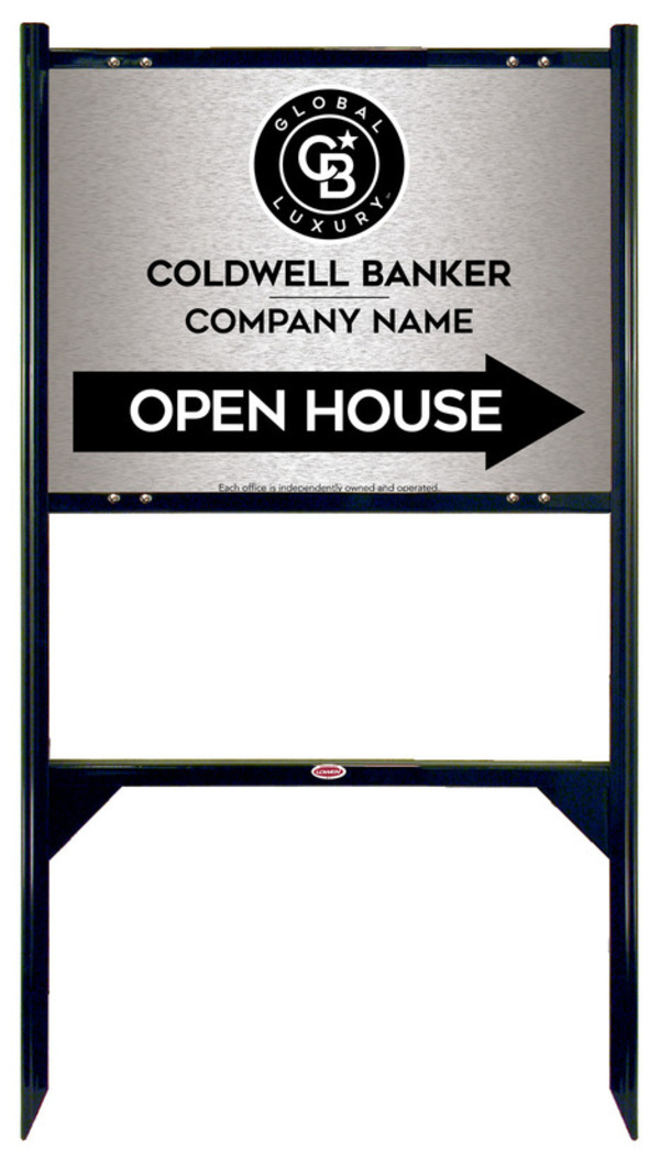 Angle Iron Frame and Office Open House Sign Panel Unit, 18h x 24w, Brushed Aluminum Composite