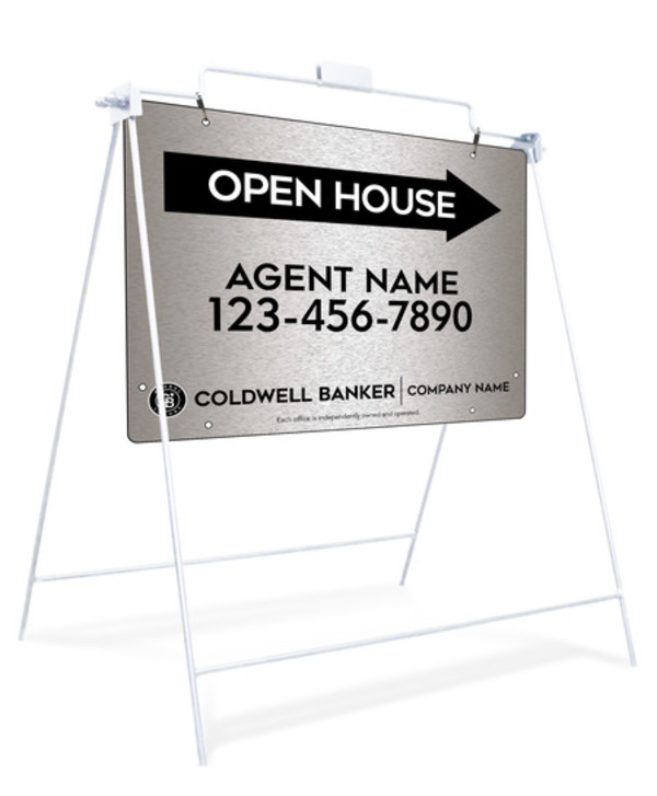 Swinging A-Frame and Agent Open House Sign Panel Unit, 18h x 24w, Brushed Aluminum Composite
