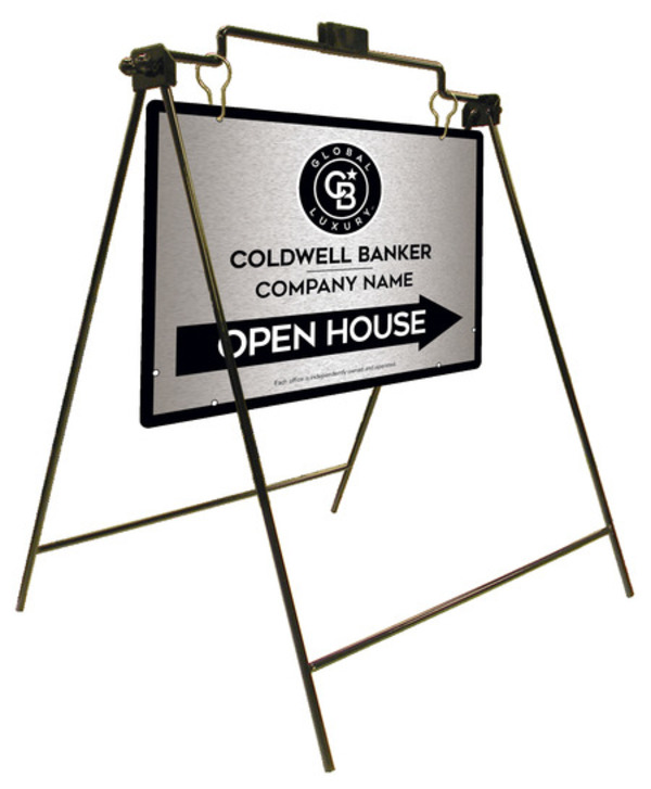 Swinging A-Frame and Office Open House Sign Panel Unit, 18h x 24w, Brushed Aluminum Composite
