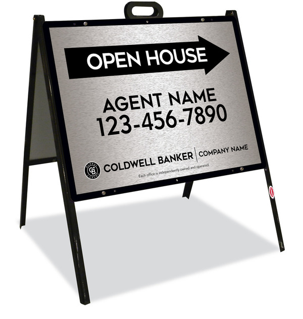 A-Frame and Agent Open House Sign Panel Unit, 18h x 24w, Brushed Aluminum Composite