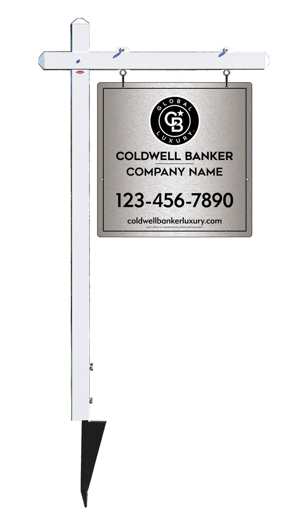 Sign Post and Office Sign Panel Unit, 24h x 24w, Brushed Aluminum Composite