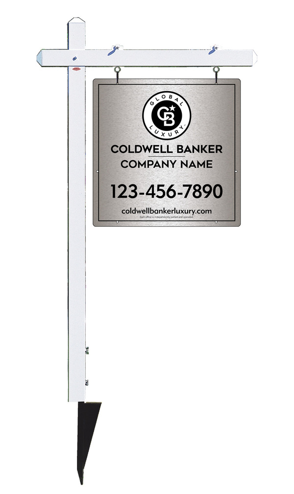 Sign Post and Office Sign Panel Unit, 24h x 24w, Brushed Aluminum Composite