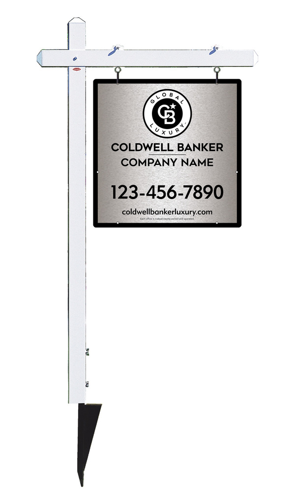 Sign Post and Office Sign Panel Unit, 24h x 24w, Brushed Aluminum Composite