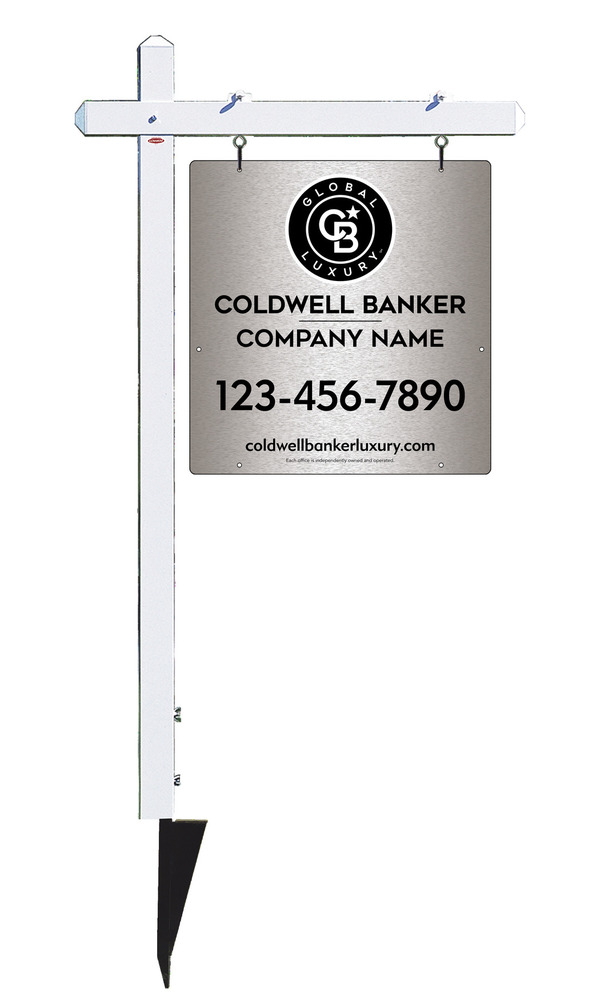 Sign Post and Office Sign Panel Unit, 25h x 24w, Brushed Aluminum Composite