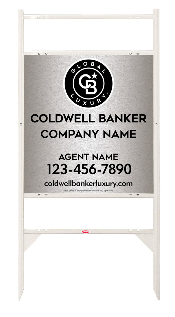 Angle Iron Frame w 2 Rider Inserts and Agent Sign Panel Unit, 25h x 24w, Brushed Aluminum Composite