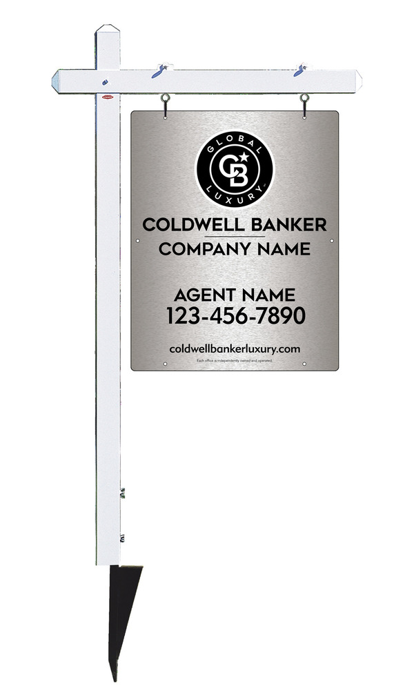 Sign Post and Agent Sign Panel Unit, 30h x 24w, Brushed Aluminum Composite