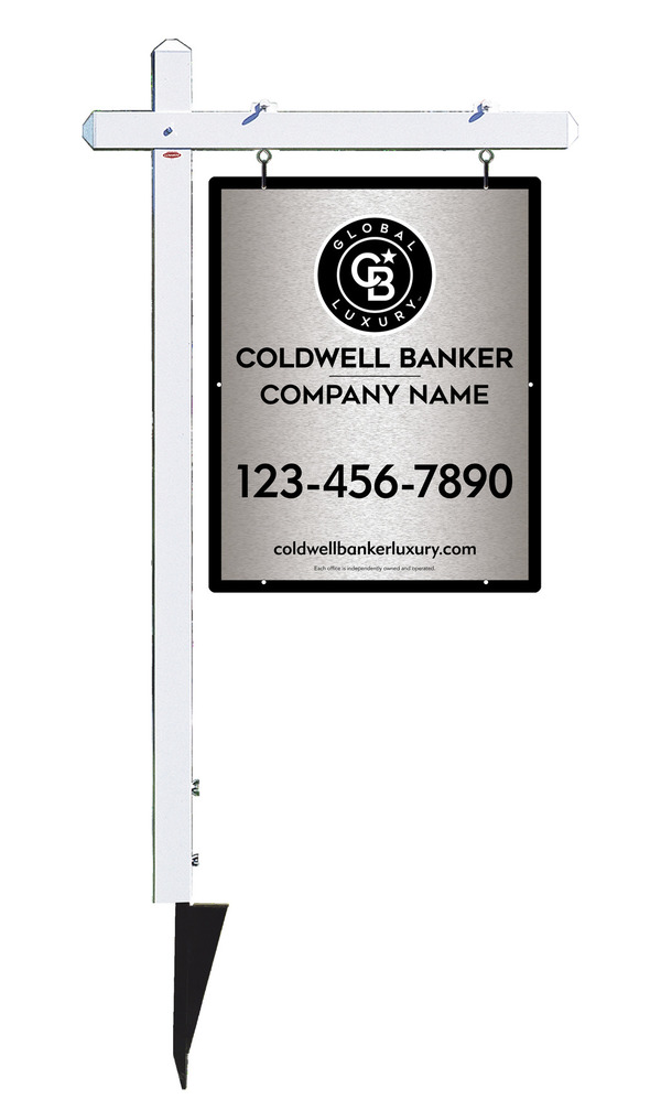 Sign Post and Office Sign Panel Unit, 30h x 24w, Brushed Aluminum Composite