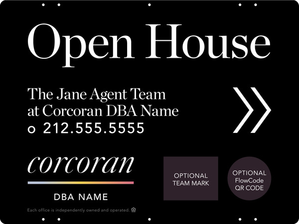 Directional Team Name Open House w Team Logo & QR Flowcode Sign Panel, 18h x 24w, Steel
