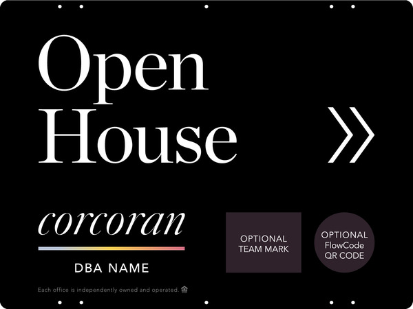 Directional Office Open House w Team Logo & QR Flowcode Sign Panel, 18h x 24w, Steel