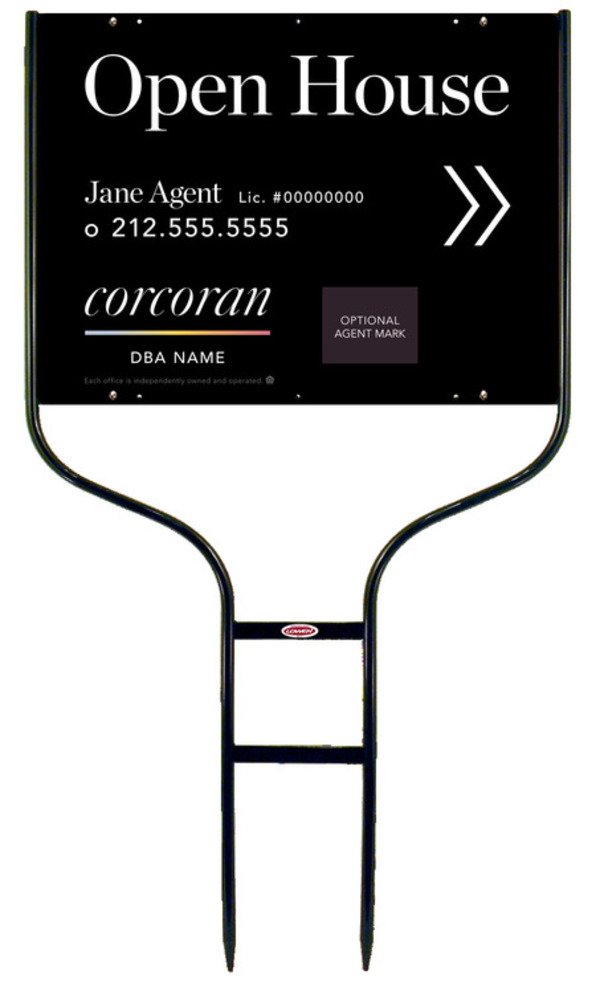 Directional Round Rod Frame and Agent Open House w Logo Sign Panel Unit, 18h x 24w,Steel