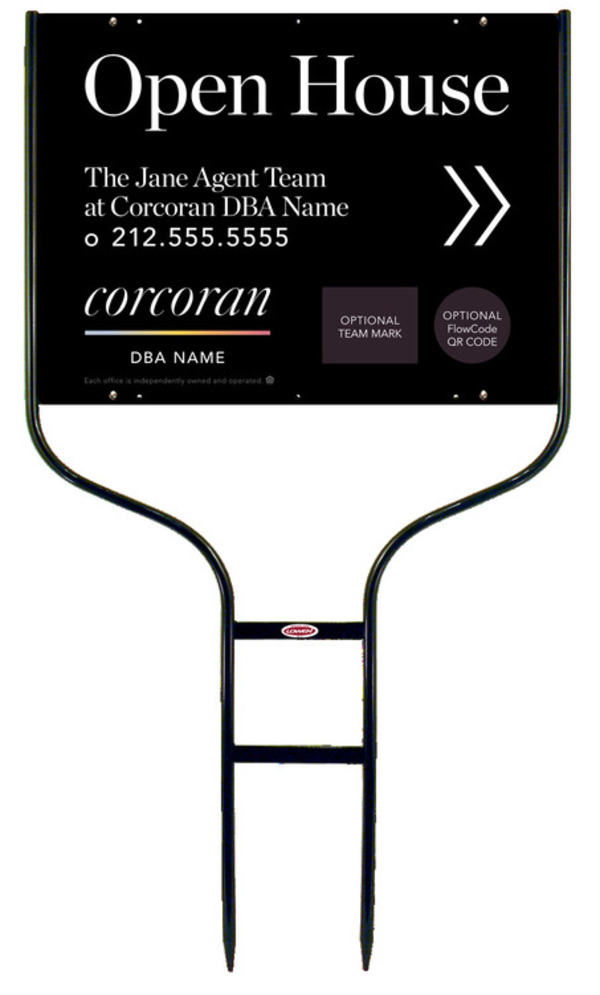 Directional Round Rod Frame and Team Name Open House w Team Logo & QR Flowcode Sign Panel Unit, 18h x 24w,Steel