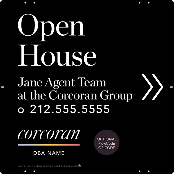 Directional Team Name Open House w QR Flowcode Sign Panel, 24h x 24w, Steel