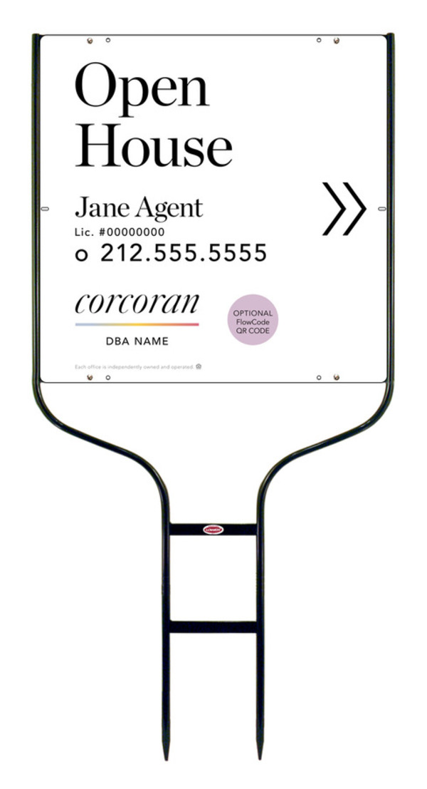 Directional Round Rod Frame and Agent Open House w QR Flowcode Sign Panel Unit, 24h x 24w,Steel