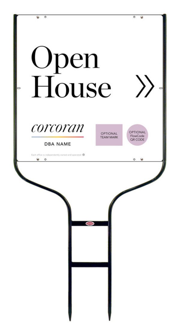 Directional Round Rod Frame and Office Open House w Team Logo & QR Flowcode Sign Panel Unit, 24h x 24w,Steel