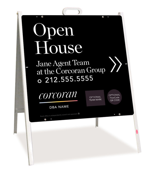 Directional Team Name Open House w Team Logo &QR Flowcode A-Frame and Sign Panel Unit, 24h x 24w, Steel