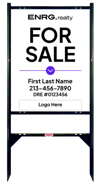 Angle Iron Frame w 1 Rider Inserts and Agent For Sale Sign Panel Unit, 30h x 24w, Steel