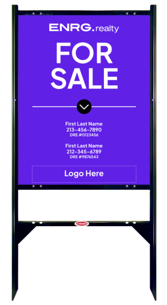 Angle Iron Frame w 1 Rider Inserts and Agent For Sale Sign Panel Unit, 30h x 24w, Steel