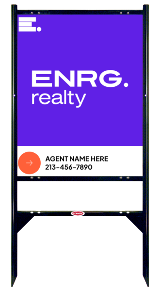 Angle Iron Frame w 1 Rider Inserts and Agent Name Sign Panel Unit, 30h x 24w, Steel