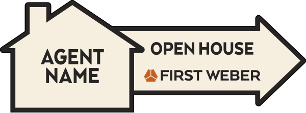 Agent Name Open House Arrow & House sign Panel, 9h x 24w, 4mm Corrugated Plastic