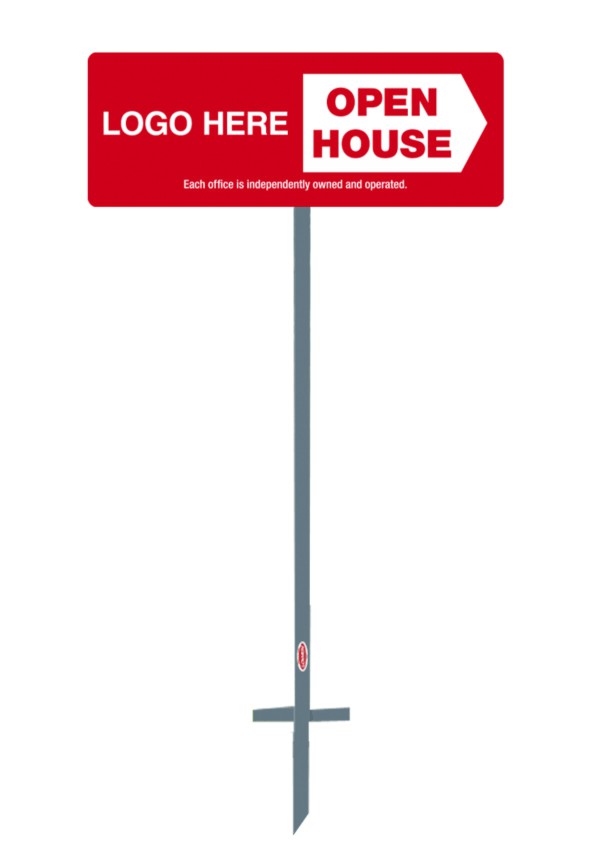Gray angle iron stake and Open House sign panel unit, 24ga steel 9h x 24w