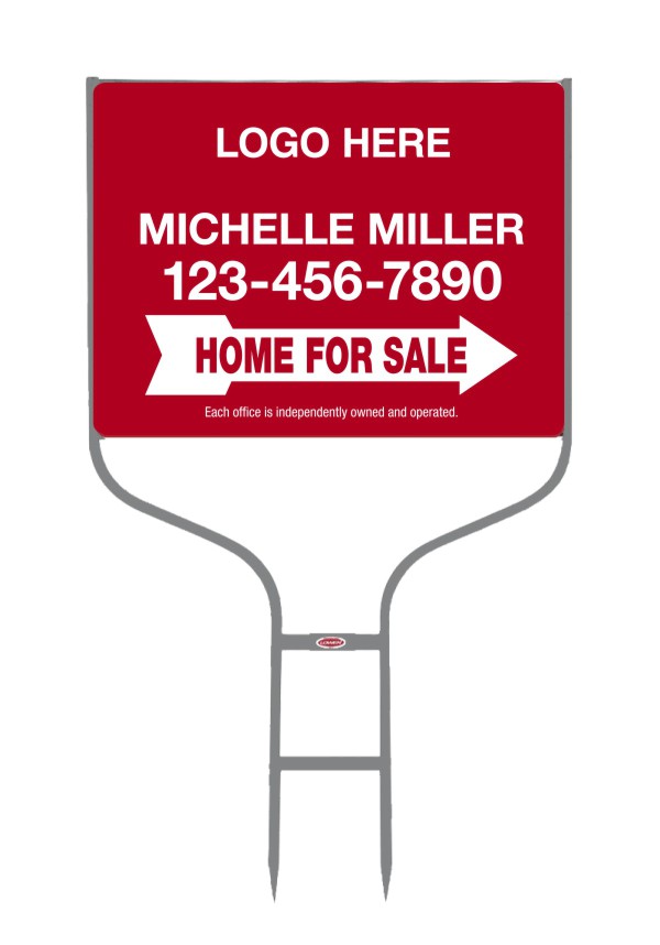 Round rod frame and home for sale sign panel unit, 24 GA steel 18h x 24w