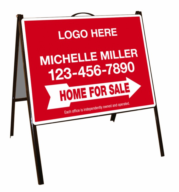 Black Angle Iron A-Frame and home for sale sign panel unit, .050 polyethylene 18h x 24w