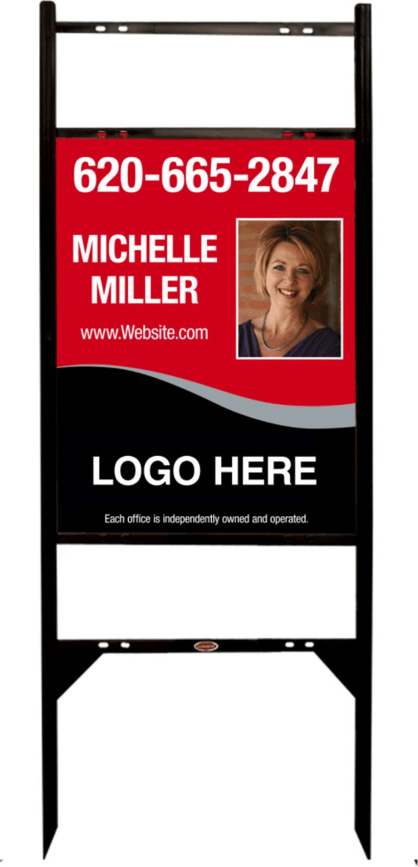 Black angle iron frame and photo sign panel unit with two rider inserts, 24 GA steel 24h x 18w