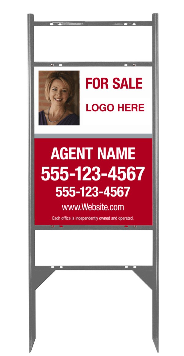 Gray angle iron frame and photo sign panel unit with two rider inserts, 24 GA steel 24h x 18w