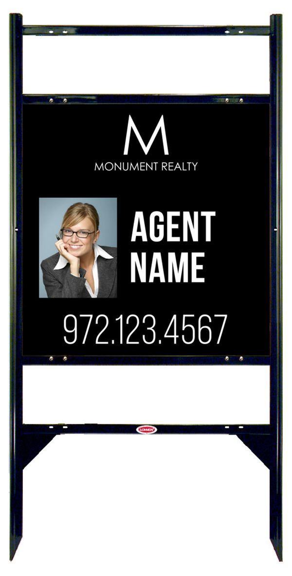 Angle Iron Frame w 2 Rider Inserts and Agent Photo Sign Panel Unit, 24h x 24w, Steel