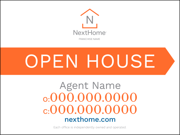 Directional  Agent Open House Sign Panel, Corrugated 4mm, 18h x 24w
