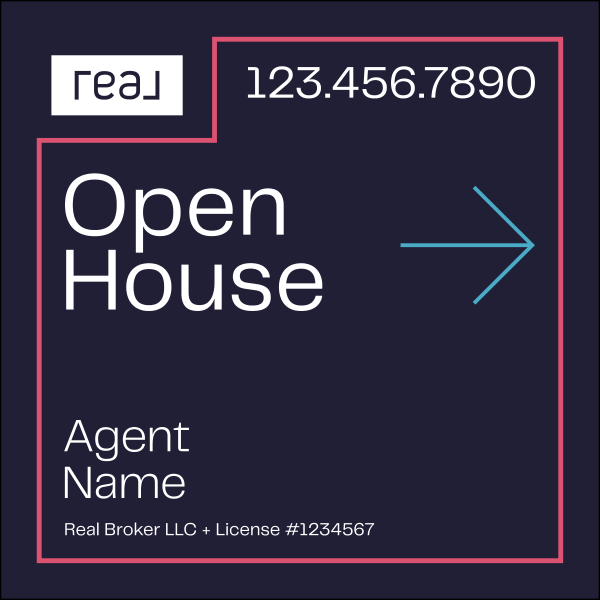 Directional Agent Name Open House Sign Panel, 24h x 24w, 4mm Corrugated